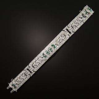 Art Deco Platinum Diamond Emerald Green Glass Bracelet - 4