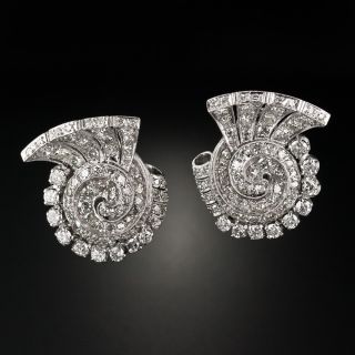 Art Deco Platinum Swirl Diamond Ear Clips - 1