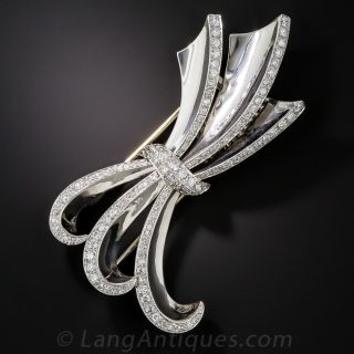 Art Deco/Retro Platinum Diamond Bow Brooch - 1