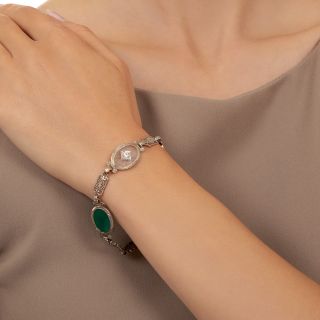 Art Deco Rock Crystal and Green Chalcedony Filigree Bracelet