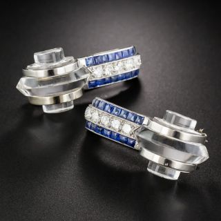 Art Deco Rock Crystal, Sapphire and Diamond Clip Brooches - 6