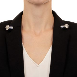 Art Deco Rock Crystal, Sapphire and Diamond Clip Brooches