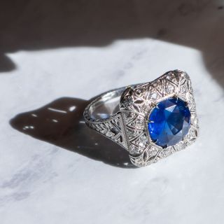 Art Deco Sapphire and Diamond Filigree Ring