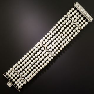 Art Deco Seven-Strand Pearl and Diamond Bracelet - 2