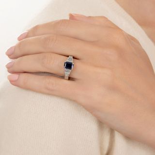 Art Deco-Style 1.02 Carat No-Heat Sapphire and Diamond Ring - GIA