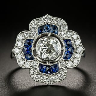 Art Deco-Style 1.03 Carat Diamond and Sapphire Ring - GIA H VS2 - 1
