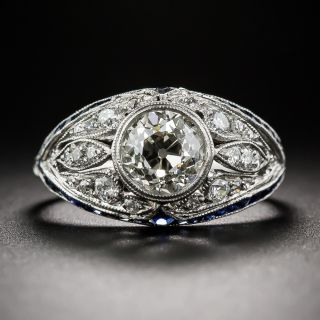 Art Deco-Style 1.46 Carat Diamond and Sapphire Ring, Size 6 3/4+ - 1