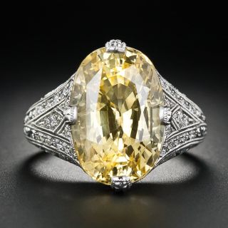 Art Deco-Style 11.15 Carat No-Heat Yellow Sapphire and Diamond Ring - 7
