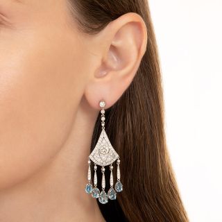 Art Deco-Style Aquamarine and Diamond Chandelier Earrings 