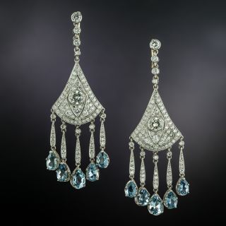 Art Deco-Style Aquamarine and Diamond Chandelier Earrings  - 2