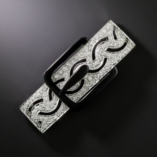 Art Deco-Style Diamond and Onyx Buckle Brooch - 1