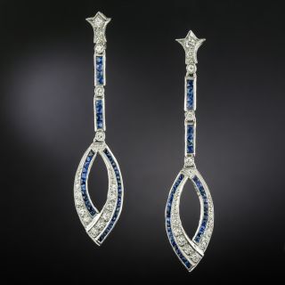 Art Deco-Style Sapphire and Diamond Dangle Earrings - 2