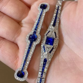 Art Deco Sugarloaf No-Heat Sapphire and Diamond Bar Pin