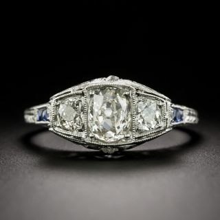Art Deco Three Stone Diamond and Sapphire* Ring - GIA   - 4