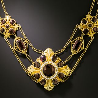 Victorian Retrospective Garnet and Pearl Swag Necklace