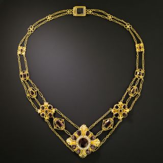 Victorian Retrospective Garnet and Pearl Swag Necklace - 3