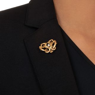 Art Nouveau 14K Whiplash Diamond Brooch