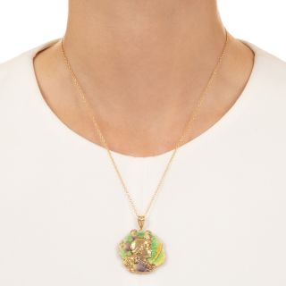 Art Nouveau 18K Enamel Femme Pendant
