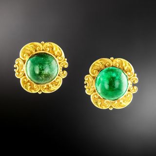 Art Nouveau Cabochon Emerald Earrings, by Black Starr & Frost - GIA - 2