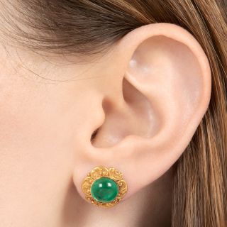 Art Nouveau Cabochon Emerald Earrings, by Black Starr & Frost - GIA
