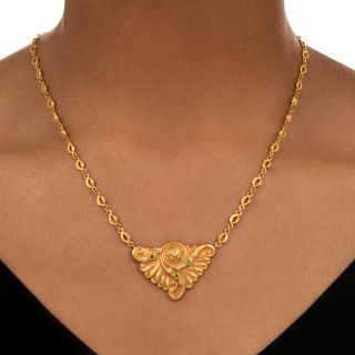 Art Nouveau Demantoid Garnet and Diamond Necklace by Shreve & Co.