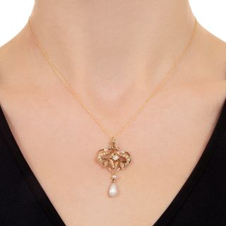Art Nouveau Diamond and Pearl Pendant