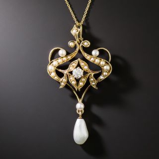 Art Nouveau Diamond and Pearl Pendant - 2