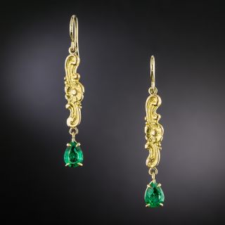 Art Nouveau Emerald Dangle Earrings - 2