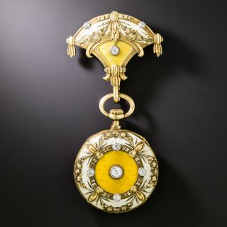 Art Nouveau Enamel and Diamond Lapel/Pendant Watch - 1