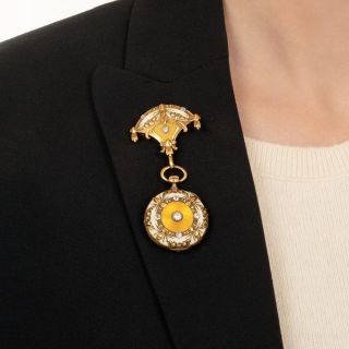 Art Nouveau Enamel and Diamond Lapel/Pendant Watch