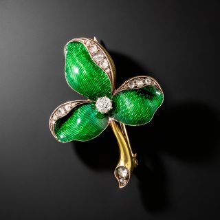 Art Nouveau Enamel and Diamond Trillium Flower Brooch - 2