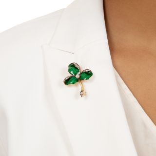 Art Nouveau Enamel and Diamond Trillium Flower Brooch