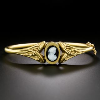Art Nouveau Onyx Cameo Bangle Bracelet - 2