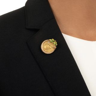 Art Nouveau Pearl and Enamel Femme Brooch by Krementz