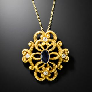 Art Nouveau Sapphire and Diamond Swirl Necklace - 3
