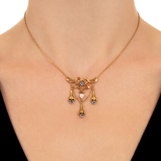Art Nouveau Sapphire and Pearl Lavalière