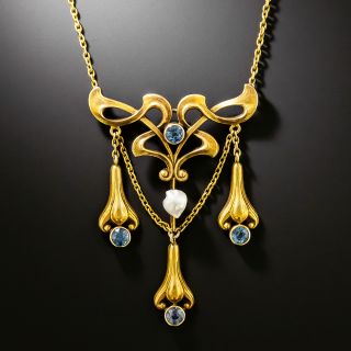 Art Nouveau Sapphire and Pearl Lavalière - 2