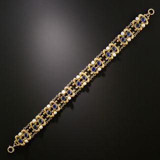 Art Nouveau Sapphire Blue Glass Doublet and Freshwater Pearl Bracelet - 3