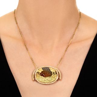 Art Nouveau-Style Sunset Plique-à-Jour Pendant/Brooch by Nouveau 1910