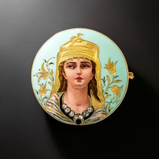 Art Nouveau Swiss Enamel Egyptian Revival Brooch - 2