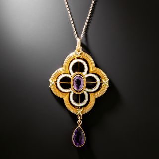 Arts & Crafts Amethyst and White Enamel Necklace, English - 2