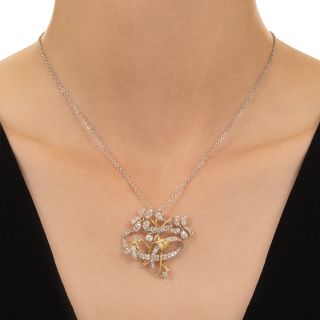 Belle Époque Diamond and Ruby Floral Brooch/Pendant, French