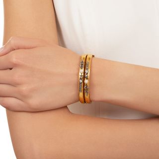 Belle Époque Natural Pearl and Diamond Bangle Bracelet, French