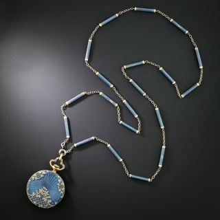 Blue Enamel and Diamond Pendant Watch - French, 1910 - 4
