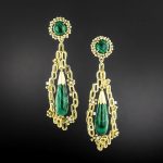 Brutalist Malachite and Diamond Earrings.