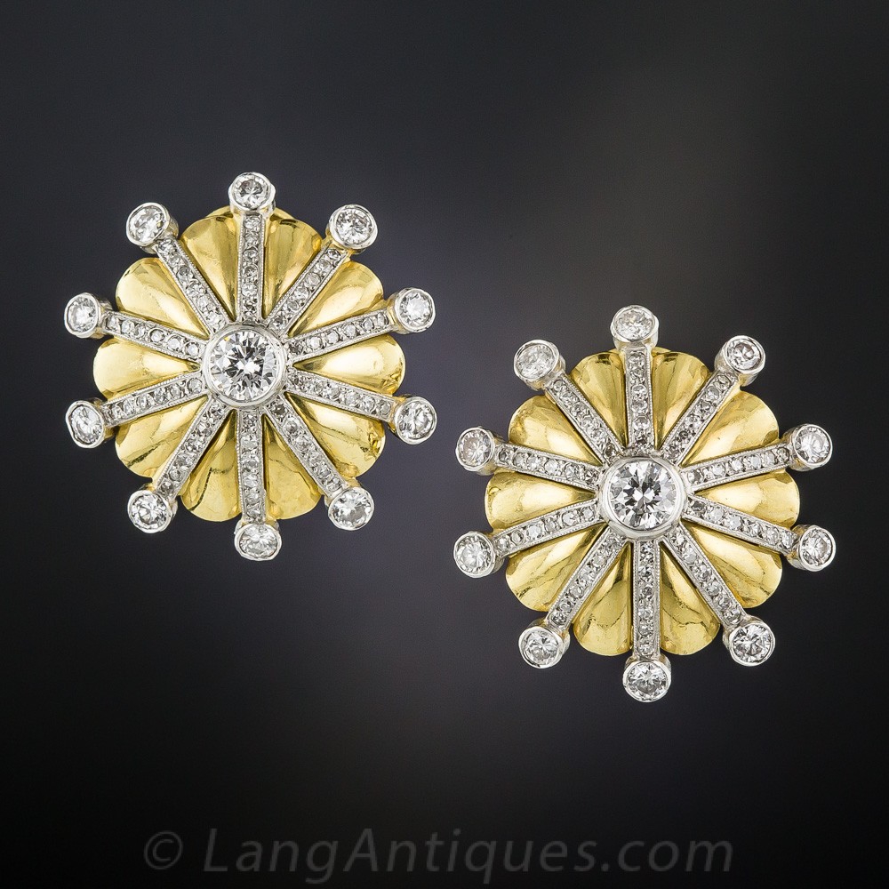 Mid-Century Diamond Sunburst Earrings