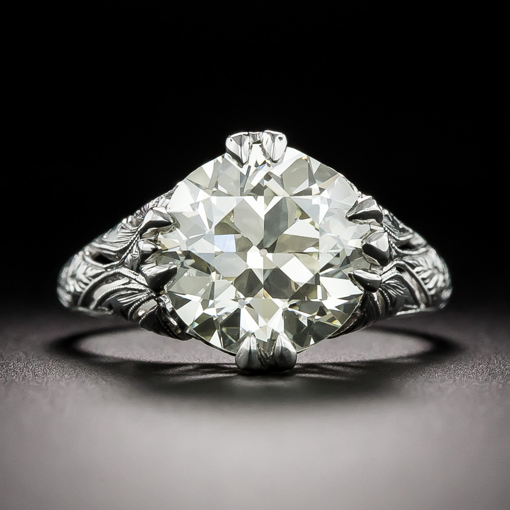 Edwardian 3.67 Carat Diamond Engagement Ring - GIA