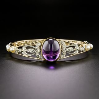 Edwardian Amethyst, Diamond and Natural Pearl Bangle by Black, Starr & Frost - 2