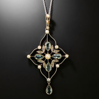 Edwardian Aquamarine and Diamond Lavaliere Necklace - 3