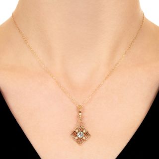 Edwardian Aquamarine and Natural Pearl Necklace